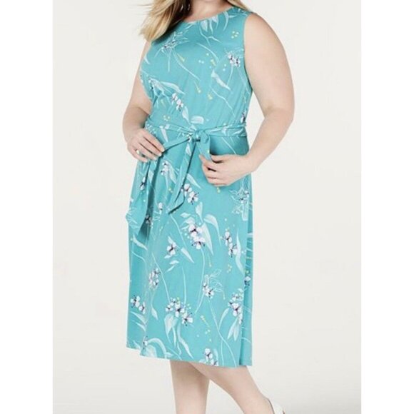 Charter Club Dresses & Skirts - NWT charter club Women sleeveless dress midi XL stretch flower turquoise